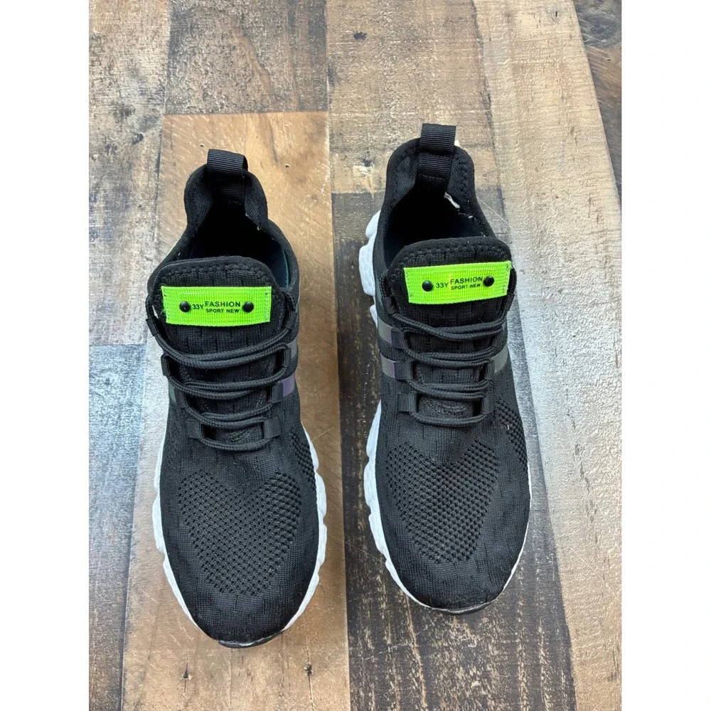 33Y Fashion Sport New Knit Sneakers Mens 42 Black Neon Green Athletic Shoes